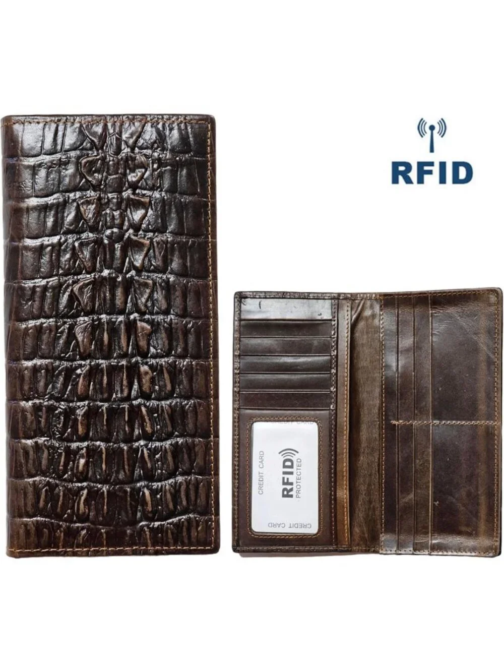 Vintage Genuine Leather Bifold Wallet for Men, RFID Blocking, Zipped Coin Purse